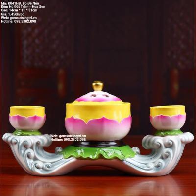 BỘ ĐỂ NẾN KÈM HŨ ĐỐT TRẦM - HOA SEN
